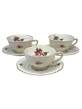 3 Syracuse China Federal Shape Victoria Rose Cup & Saucer Sets